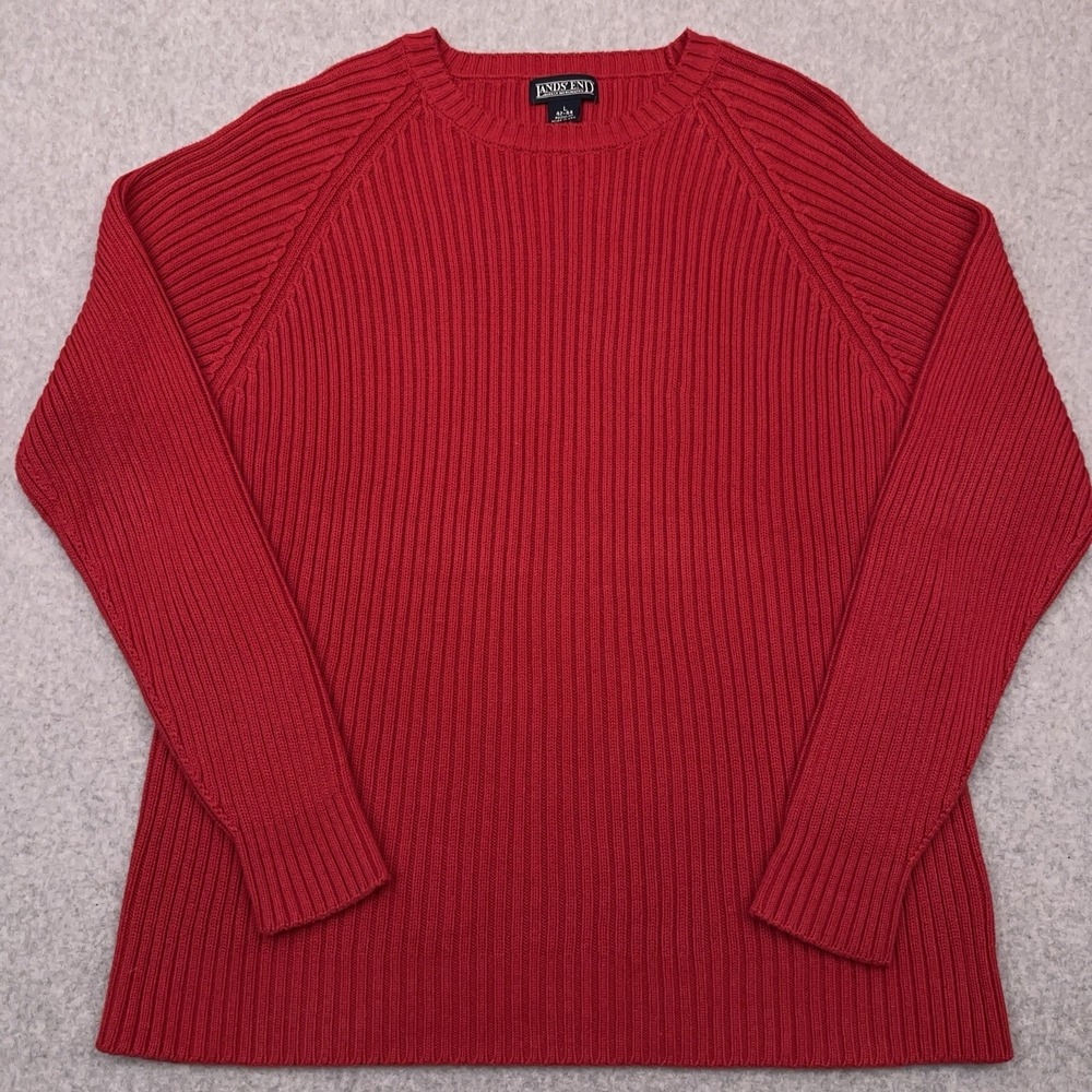 Vintage Lands' End Sweater Men's Large Red Ribbed Knit Crew Neck‎ Made in USA